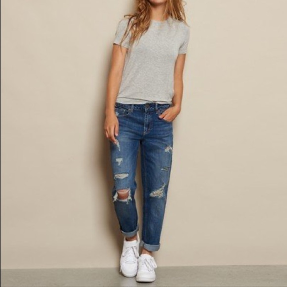 Garage Ripped Dark Wash Girlfriend Jeans